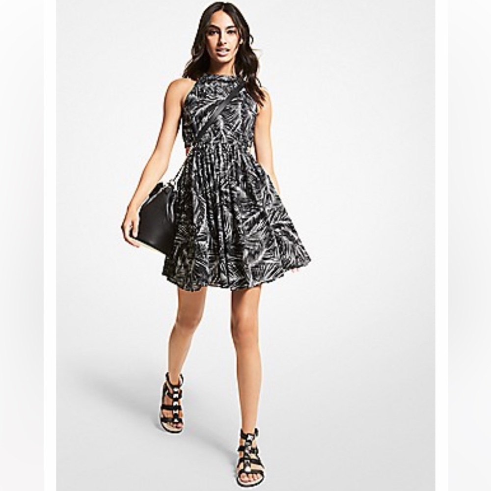 MICHAEL KORS Palm Stretch Organic Cotton Poplin Cutout Dress